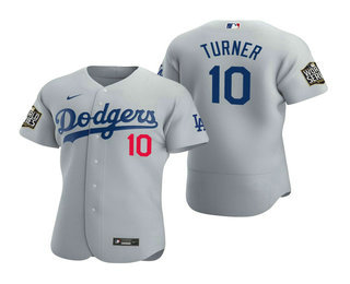 Men Los Angeles Dodgers #10 Justin Turner Gray 2020 World Series Authentic Flex Nike Jersey